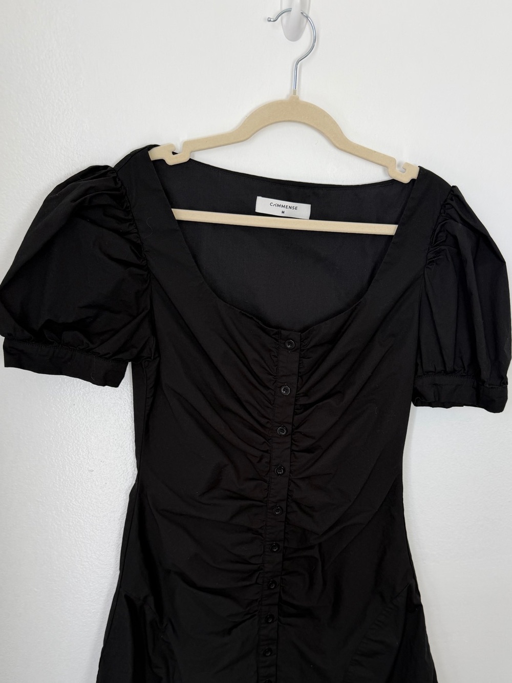 Commense Black Puff-Sleeve Button-Front Mini Dress - Picture 3 of 7